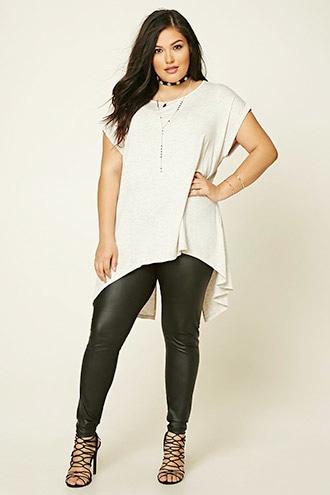 Forever21 Plus Women's  Oatmeal Plus Size Slit-back Top