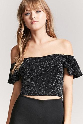 Forever21 Metallic Pin-dotted Crop Top