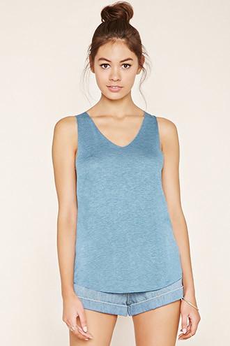 Forever21 Women's  Teal Heathered V-neck Tank