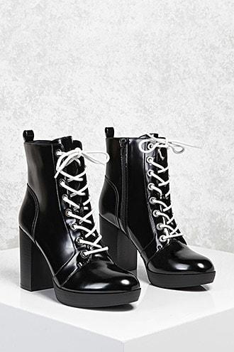 Forever21 Faux Leather Stacked Heel Boots