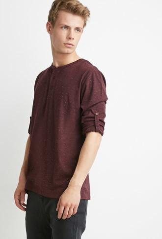 21 Men Men's  Speckled Henley (burgundy)