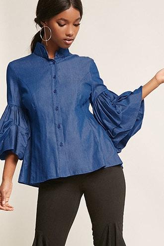Forever21 Button-down Mandarin-collar Shirt