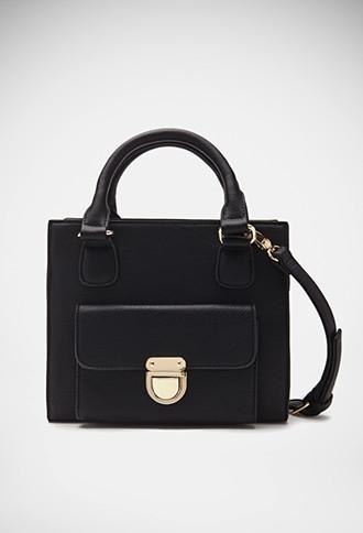 Forever21 Black Structured Faux Leather Satchel