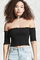 Forever21 Frayed Off-the-shoulder Crop Top