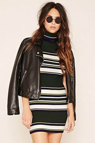 Forever21 Women's  Striped Knit Turtleneck Dress