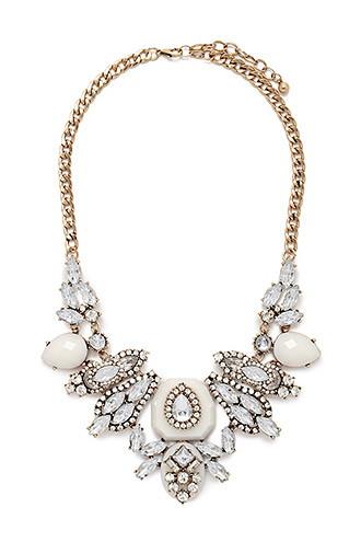 Forever21 Cream & Antique Gold Rhinestone Statement Necklace