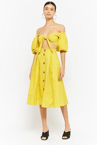 Forever21 Puff-sleeve Crop Top & Skirt Set