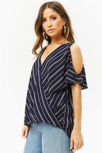 Forever21 Striped Surplice Open Shoulder Top