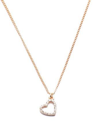 Forever21 Rhinestone Heart Charm Necklace (gold/clear)
