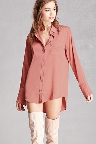 Forever21 Women's  Mauve Sheeny Satin Shirt