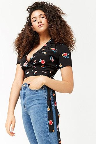 Forever21 Floral Surplice Wraparound Top