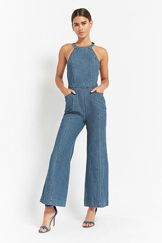 Forever21 Denim Flare Jumpsuit