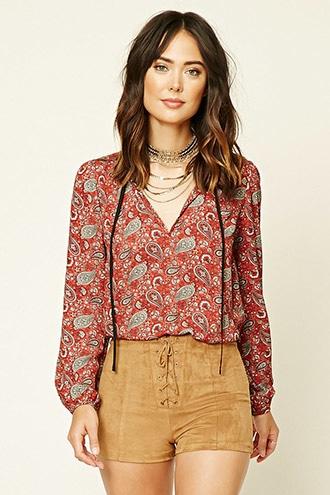 Love21 Women's  Rust & Tan Contemporary Paisley Top
