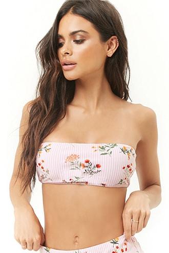 Forever21 Pinstriped Floral Bandeau Bikini Top