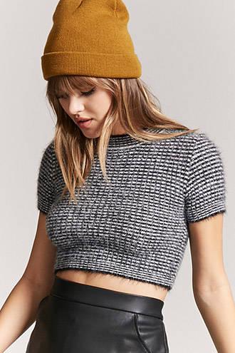 Forever21 Stripe Fuzzy Knit Crop Top