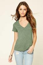 Forever21 Women's  Foliage Heathered V-neck Tee