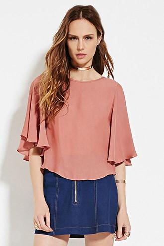Love21 Women's  Amber Contemporary Flutter Sleeve Top