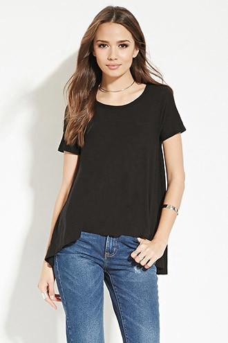 Love21 Women's  Black Contemporary Slub Knit Tee