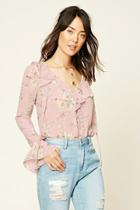 Love21 Women's  Dusty Pink & Peach Contemporary Floral Print Top
