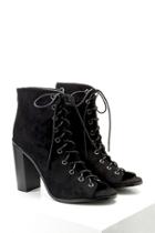 Forever21 Women's  Black Lace-up Faux Suede Booties