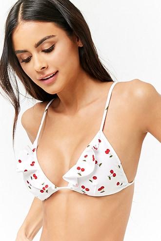Forever21 Ruffled Cherry Print Triangle Bikini Top