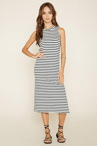 Forever21 Women's  White & Black Striped Bodycon Dress