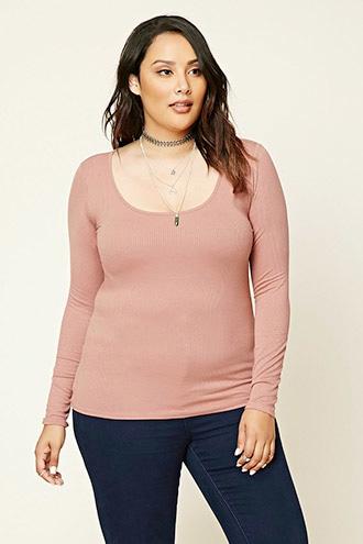 Forever21 Plus Women's  Mauve Plus Size Ribbed Knit Top