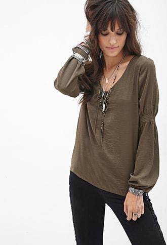 Forever21 Lace-up Peasant Blouse