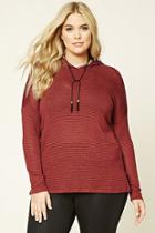 Forever21 Plus Women's  Burgundy & Black Plus Size Hooded Striped Top