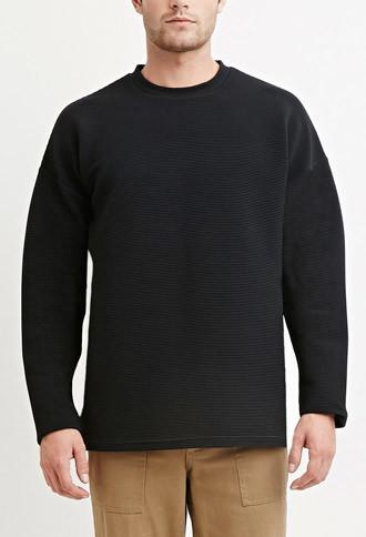 21 Men Men's  Black Dropped-sleeve Ribbed Tee