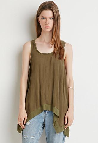 Forever21 Women's  Ribbed-hem Trapeze Tank (olive)