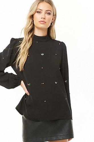 Forever21 Faux Gem Peasant Top