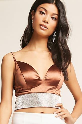 Forever21 Rhinestone Satin Crop Top