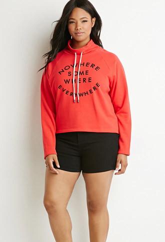 Forever21 Plus Nowhere Graphic Drawstring Sweatshirt