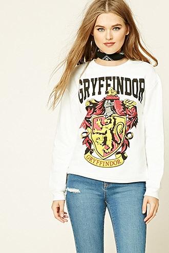Forever21 Women's  White & Black Gryffindor Graphic Sweatshirt