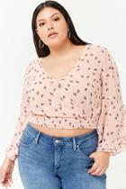 Forever21 Plus Size Sheer Fan Graphic Surplice Crop Top