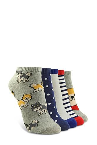 Forever21 Dog Print Ankle Sock Set - 5 Pack