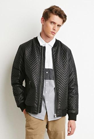21 Men Chevron-patterned Bomber Jacket