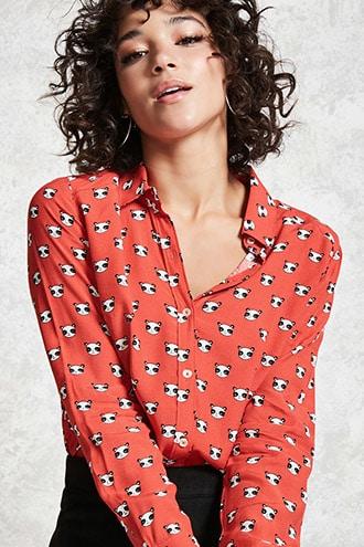 Forever21 Panda Print Collared Shirt