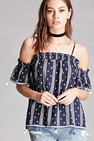 Forever21 Abstract Open-shoulder Top