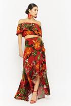 Forever21 Tropical Floral Print Crop Top & Maxi Skirt Set
