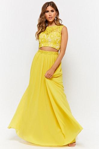 Forever21 Lace Crop Top & Floor-length Skirt Set