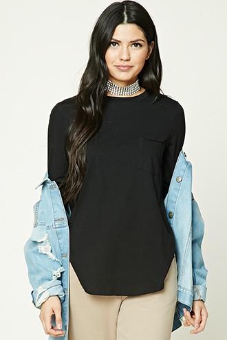 Forever21 Women's  Black Basic Longline Top
