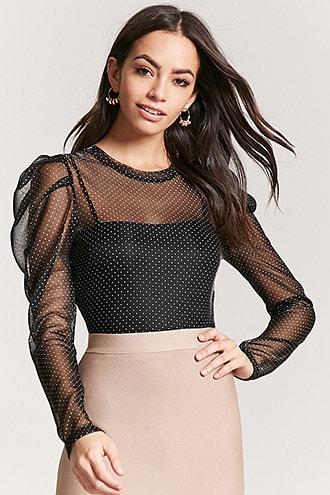 Forever21 Sheer Mesh Metallic Pin Dot Top