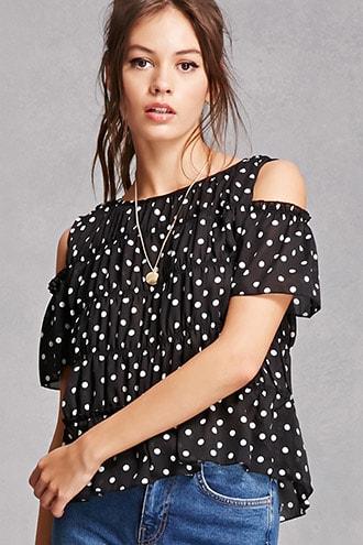 Forever21 Polka Dot Open-shoulder Top