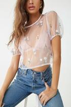 Forever21 Floral Embroidered Sheer Mesh Top