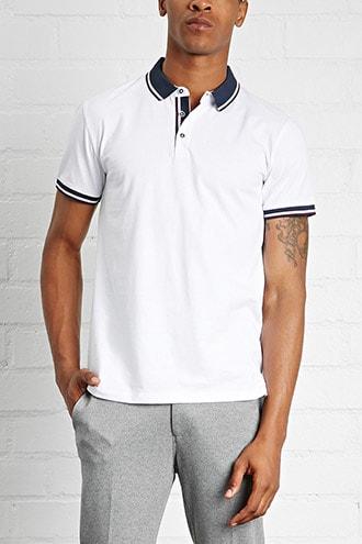 Forever21 Stripe Trim Polo