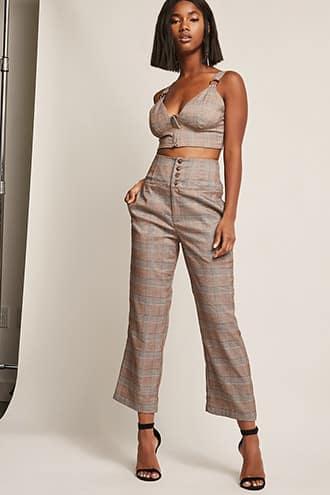 Forever21 Glen Plaid Crop Top & Pants Set