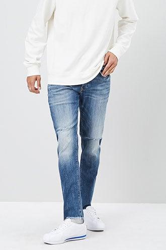 Forever21 Distressed Frayed-hem Skinny Jeans