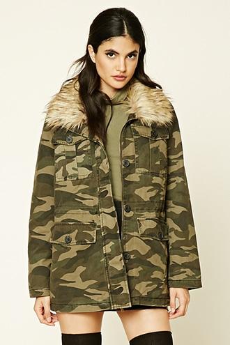 Forever21 Women's  Olive & Black Camo Print Utility Jacket